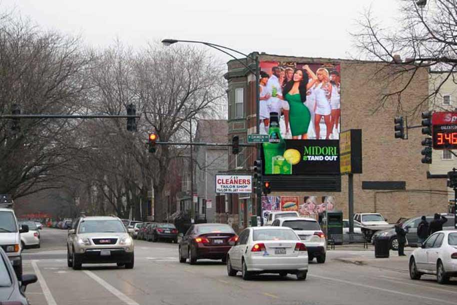 Billboard at South side of Roscoe Street at Damien Avenue